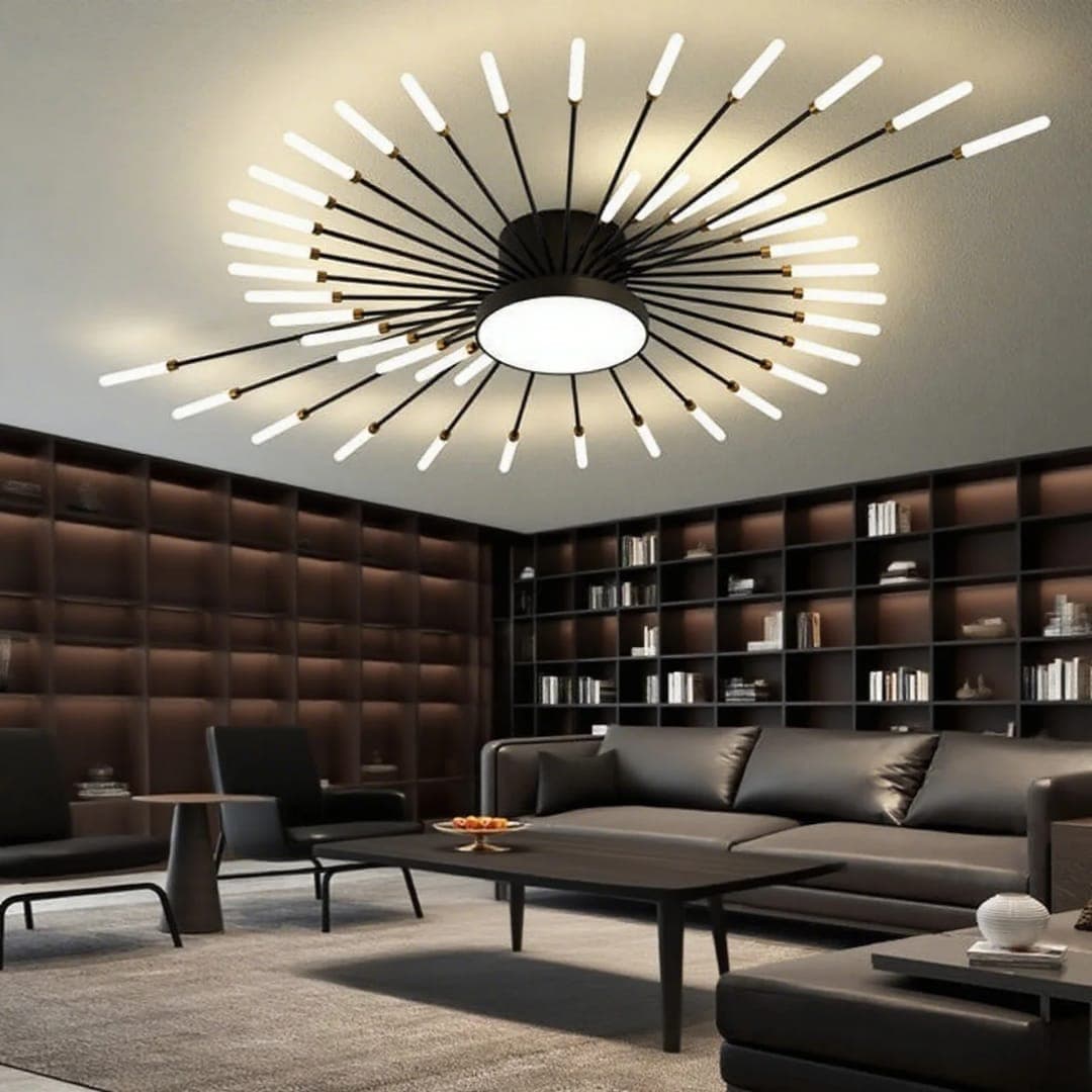 42 HEAD Modern Nordic LED Chandelier – Luxury Black Starburst Ceiling Light for Living Room & Dining Room. - View 1