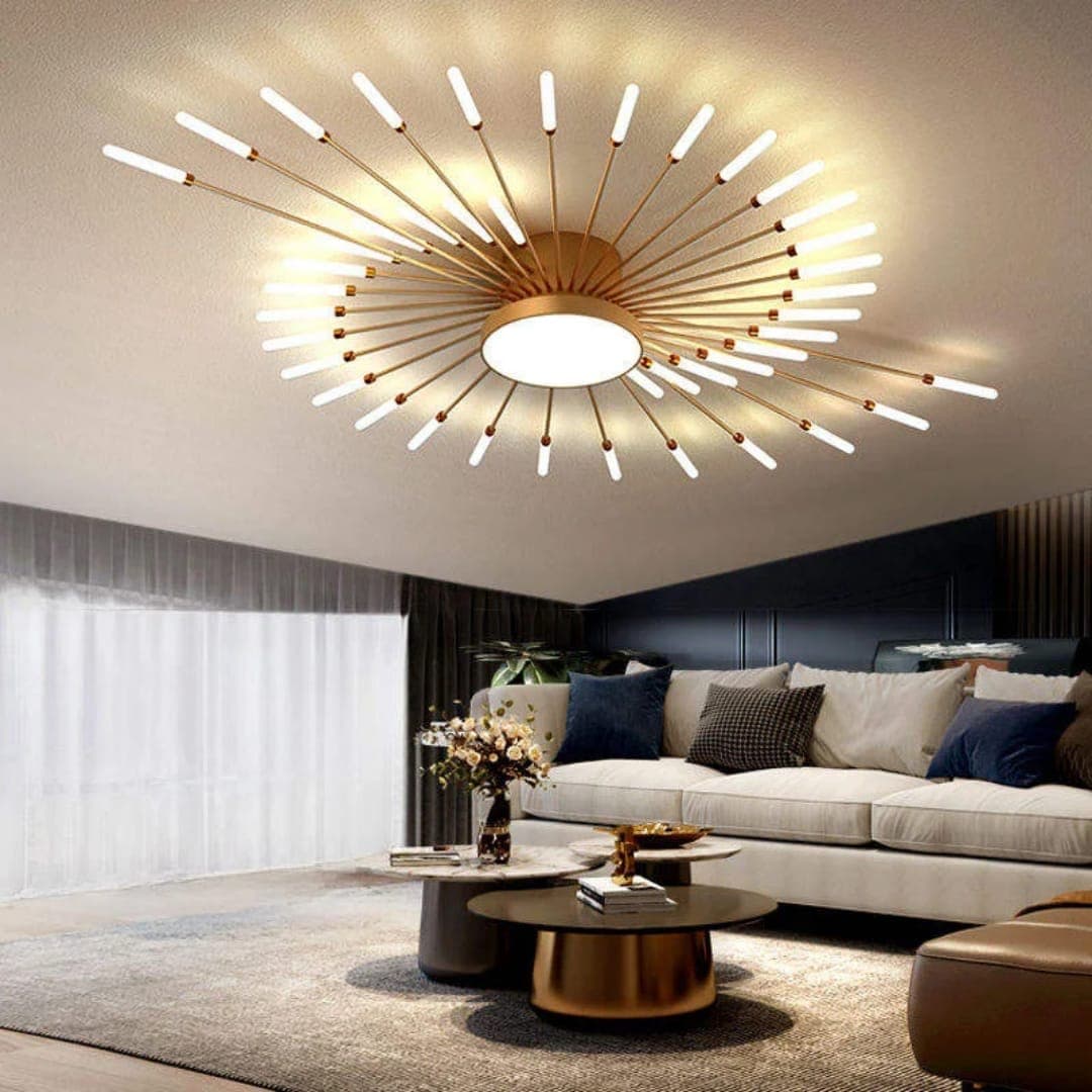42 HEAD Modern Nordic LED Chandelier – Luxury Gold Starburst Ceiling Light for Living Room & Dining Room. - View 1