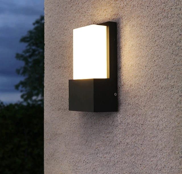 Modern Matte Black Rectangular Outdoor Wall Light Waterproof Geometric Design for Home, Garage, Front Door & Pathways - View 1