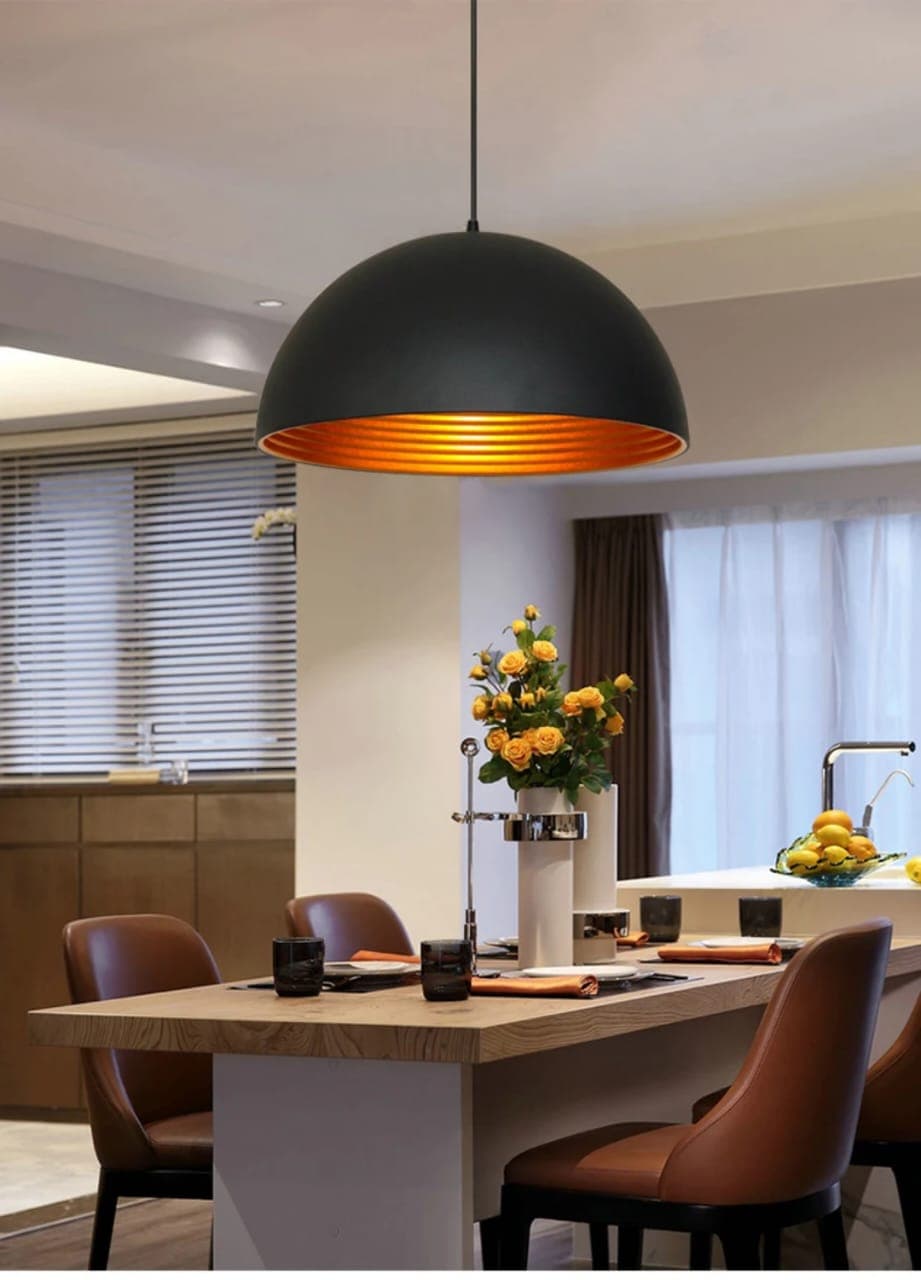 Modern Dining Table Drop Light – Two-Tone Half-Dome Pendant Lamp. - View 1