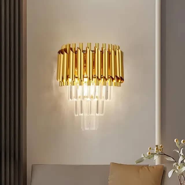Modern Gold and Crystal Indoor Wall Light – Elegant Wall Lamp for Bedroom, Hallway, and Living Room - View 1