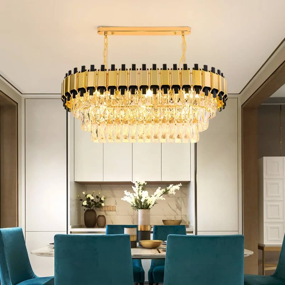 Gold and Black Crystal Chandelier – Luxury Modern and Vintage-Inspired Ceiling Light for Home and Office Décor - View 1