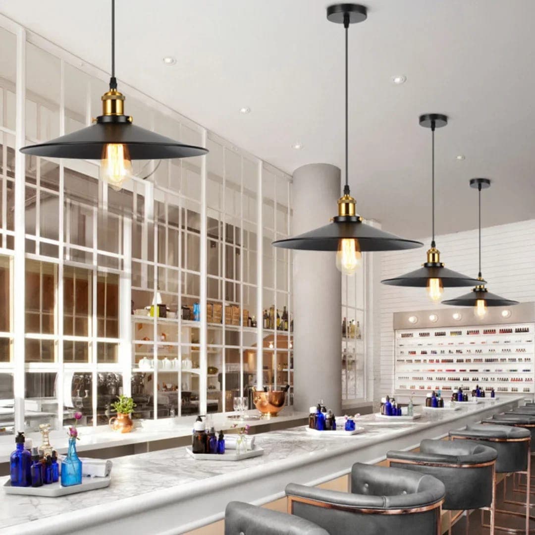 Dining Room Drop Light– Black and Brass Industrial Pendant Ceiling Fixture. - View 1