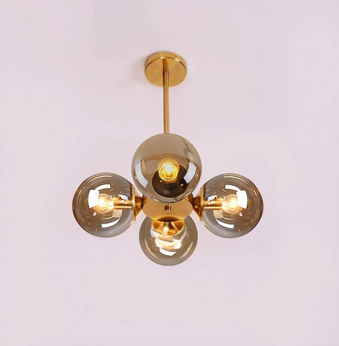 Round Nordic Chandelier – Modern 4-Head Grey Glass Globe for Entryways & Hallways. - View 1