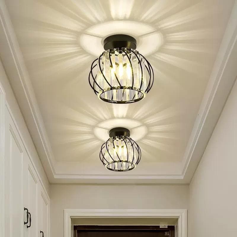 Metal Crystal Cage Ceiling Light – LED Flush Mount Hallway Fixture. - View 1