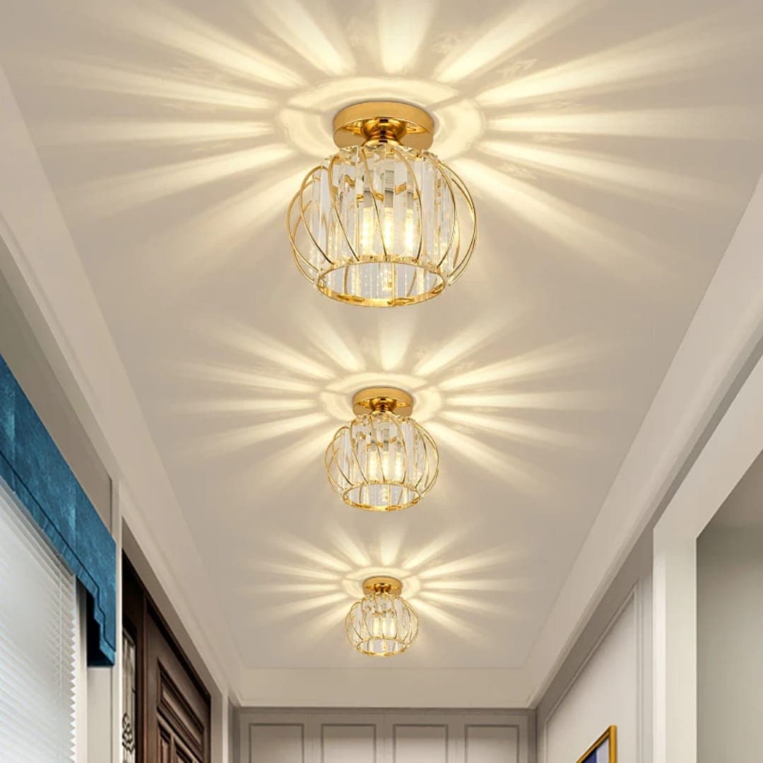Modern Gold Crystal Flush Mount Ceiling Light – Luxury Hallway & Corridor Lighting. - View 1
