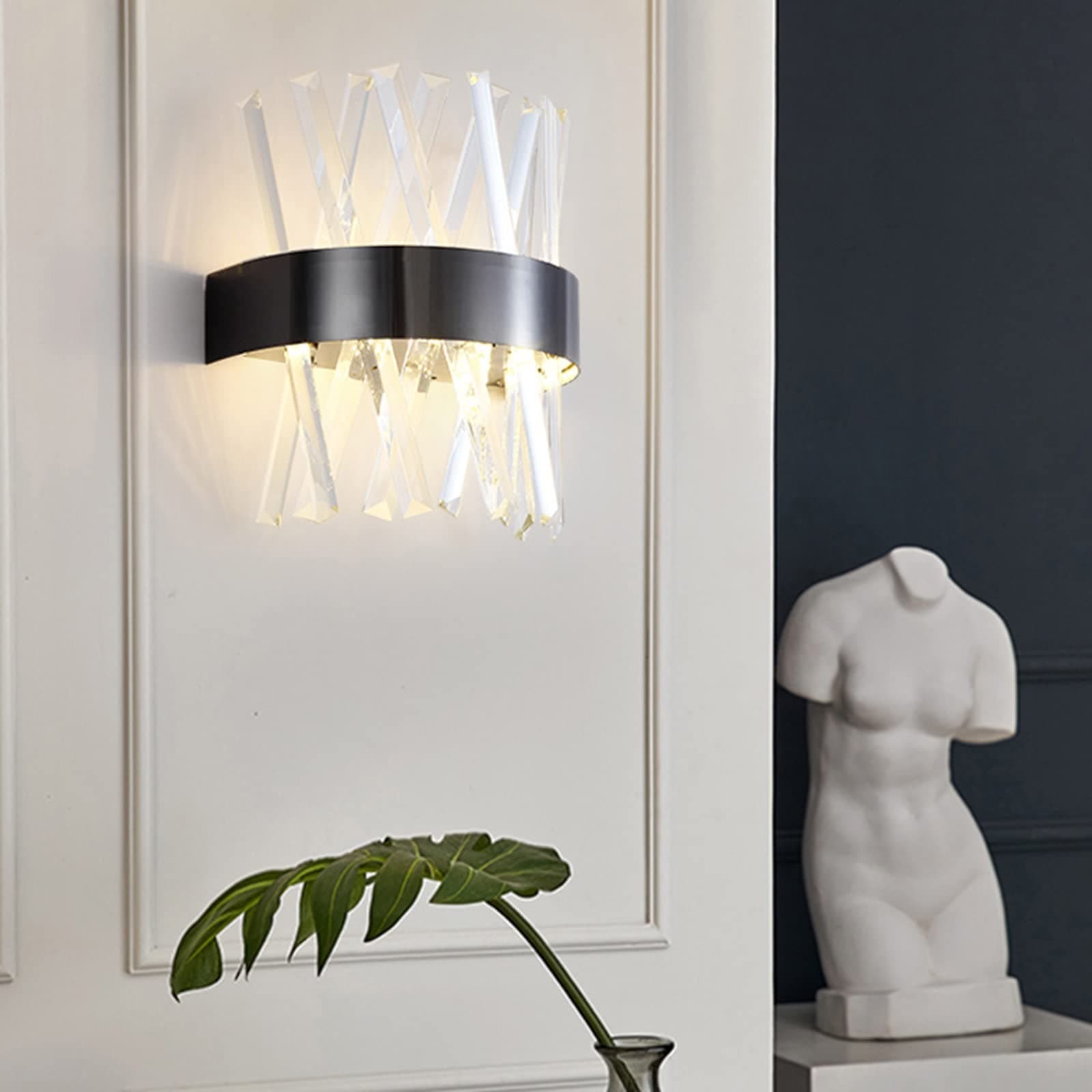 Elegant Gold & Black Crystal Wall Light for Bedroom, Living Room & Hallway. - View 1