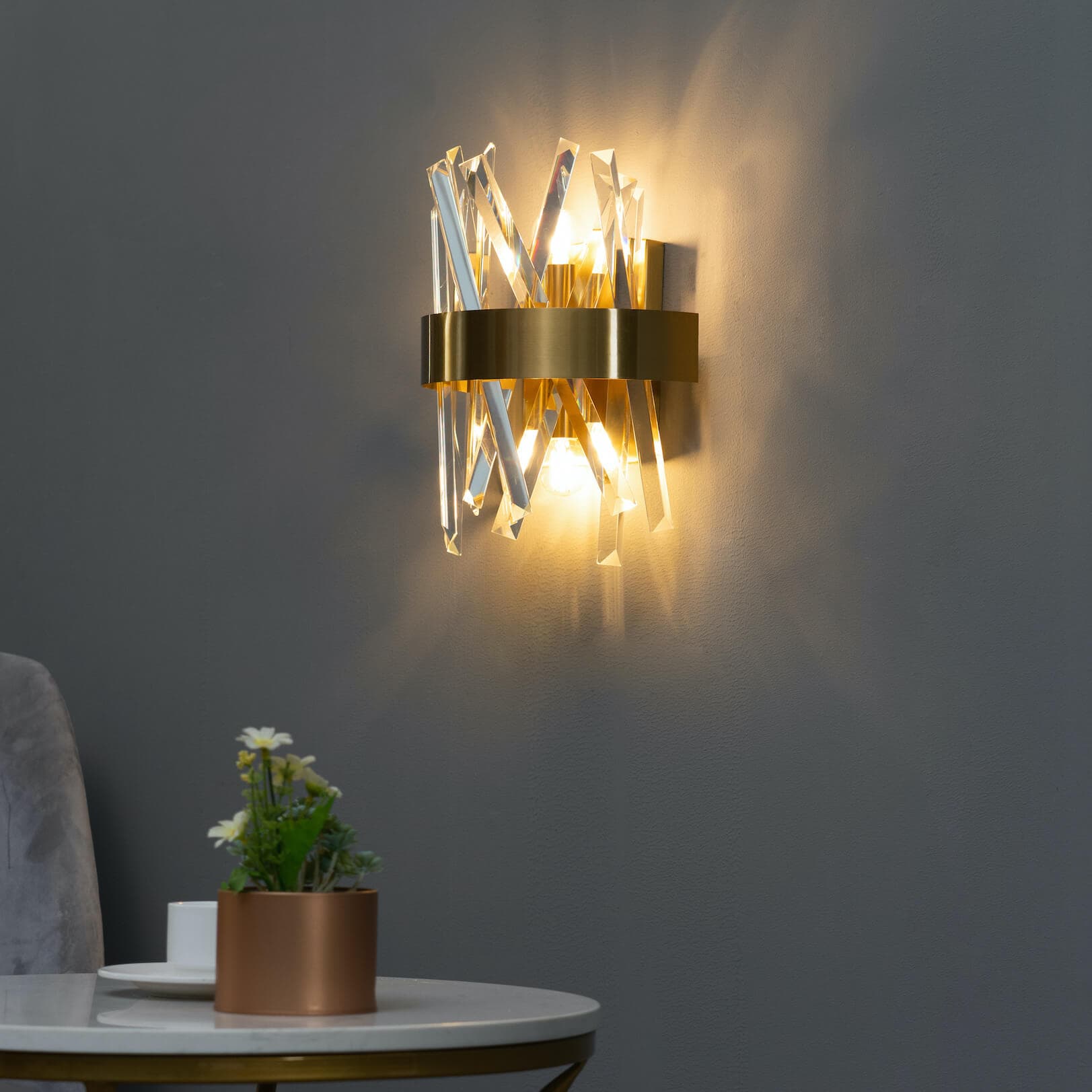 Elegant Gold Crystal Wall Light for Bedroom, Living Room & Hallway. - View 1