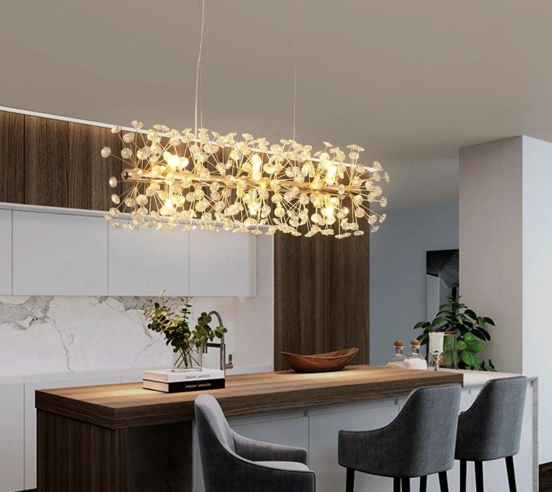 Modern Gold 9-Light Crystal Chandelier | Nordic Linear Pendant for Dining Room & Kitchen Island. - View 1