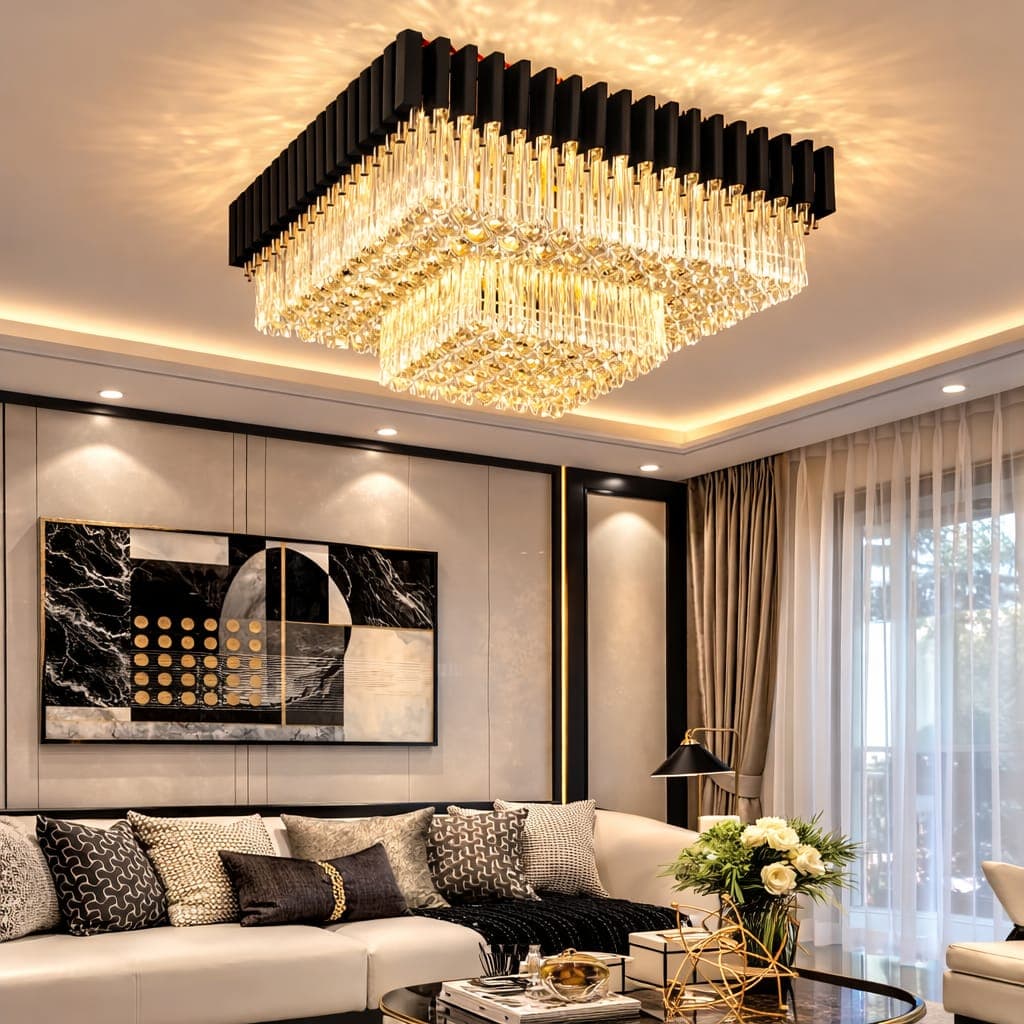 Gold and Black Crystal Chandelier – Modern Luxury Ceiling Light for Living Room, Dining Room, and Bedroom. - View 1