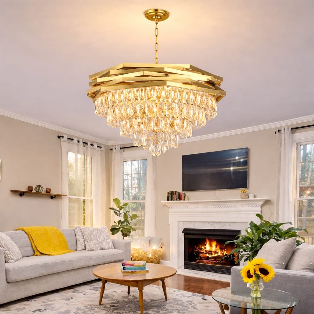 Luxury Modern Crystal Chandelier– Gold Layered Frame with Sparkling Crystals for Elegant Interiors. - View 1
