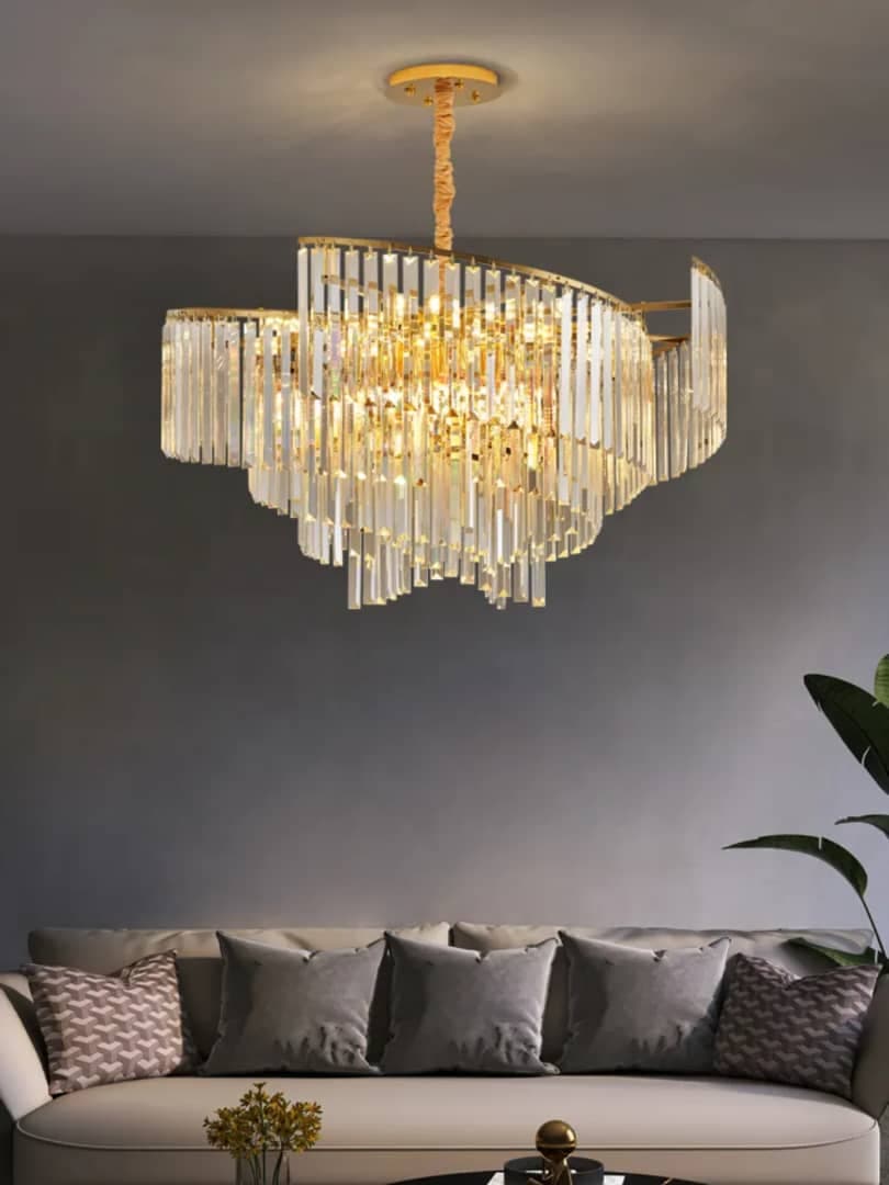 Premium Polished Gold Crystal Chandelier for Living Rooms. - View 1