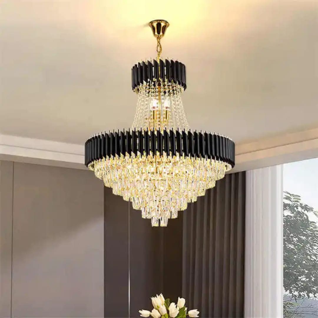 Elegant Crystal Chandelier – Premium Black & Gold Decorative Chandelier for Living Room. - View 1