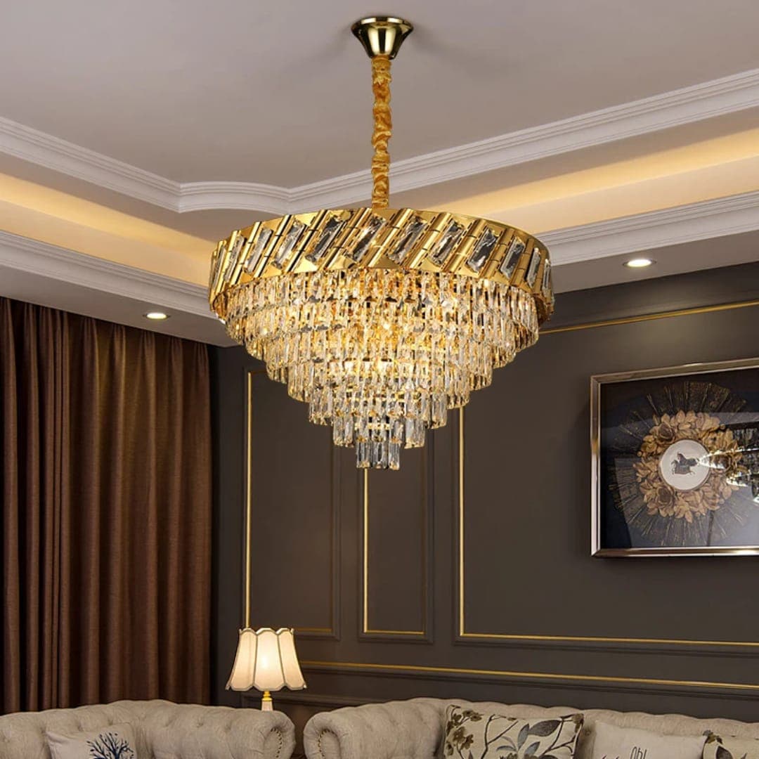 Elegant Gold Crystal Chandelier – Decorative Lighting for Dining & Entryway. - View 1