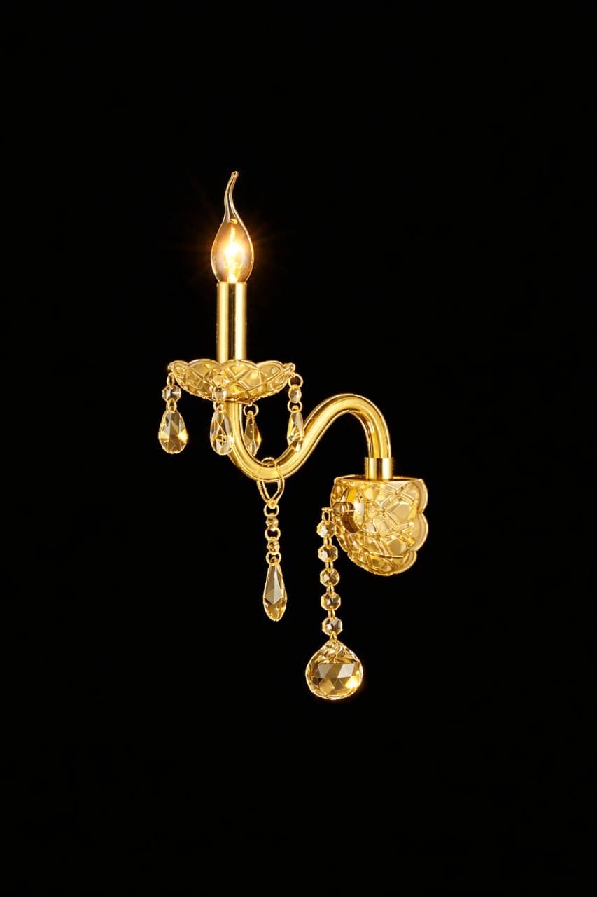 Luxury Gold Wall Light – Champagne Crystal Candle Wall Sconce for Bedroom & Hallway. - View 1