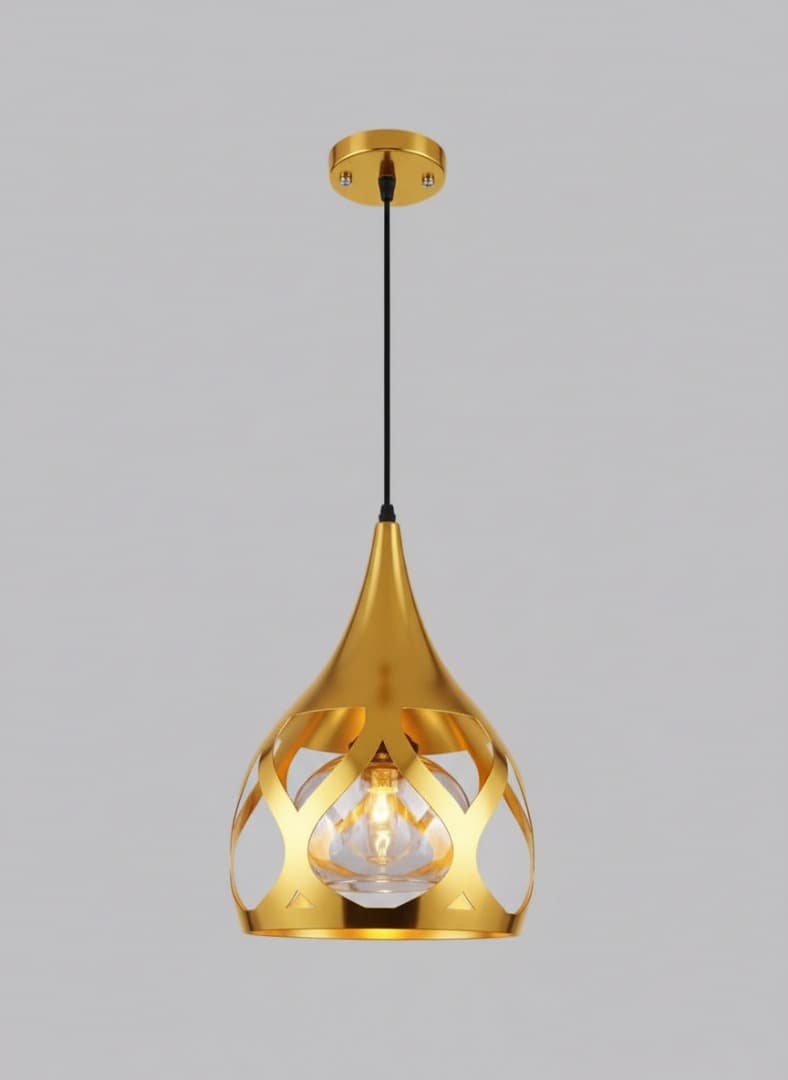 Luxury Gold Metal Drop Light with Cut-Out Design for Living Room, Kitchen and Bedroom. - View 1