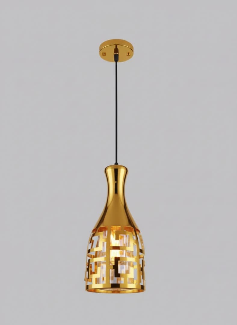 Luxury Gold Hanging Ceiling Light – LED Geometric Pendant for Dining & Bedroom. - View 1