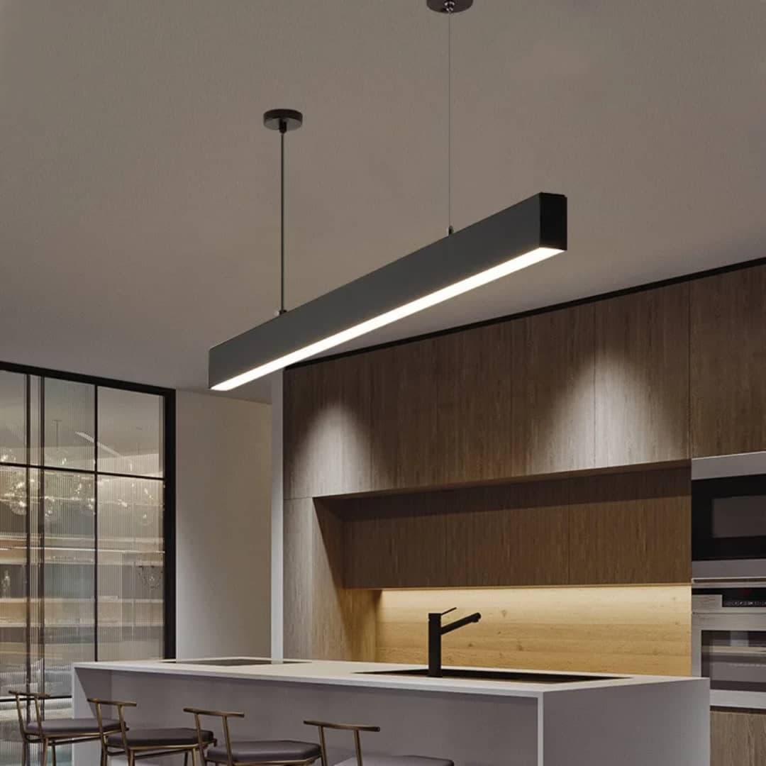 Modern Black LED Bar Chandelier – Nordic Linear Pendant Lighting for Dining Room. - View 1