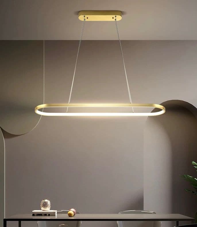 Gold Oval LED Pendant Light – Nordic Linear Chandelier for Dining Table. - View 1