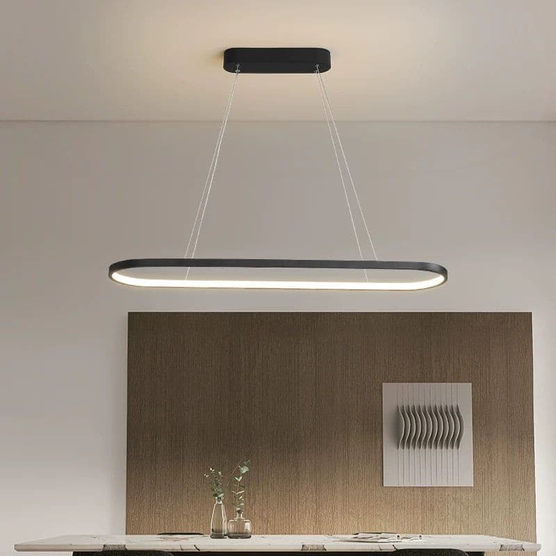 Nordic Black Linear LED Oval Chandelier – Modern Pendant Light for Dining Room. - View 1