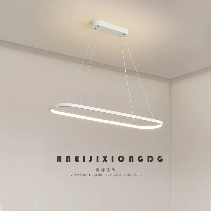 White Nordic Linear LED Oval Chandelier – Modern Pendant Light for Dining Room. - View 1