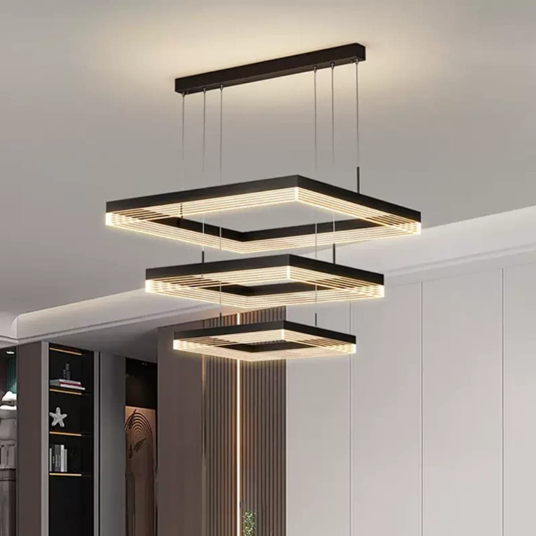 Elegant 3-Drop Rectangular LED Chandelier – Modern Living Room Lighting. - View 1