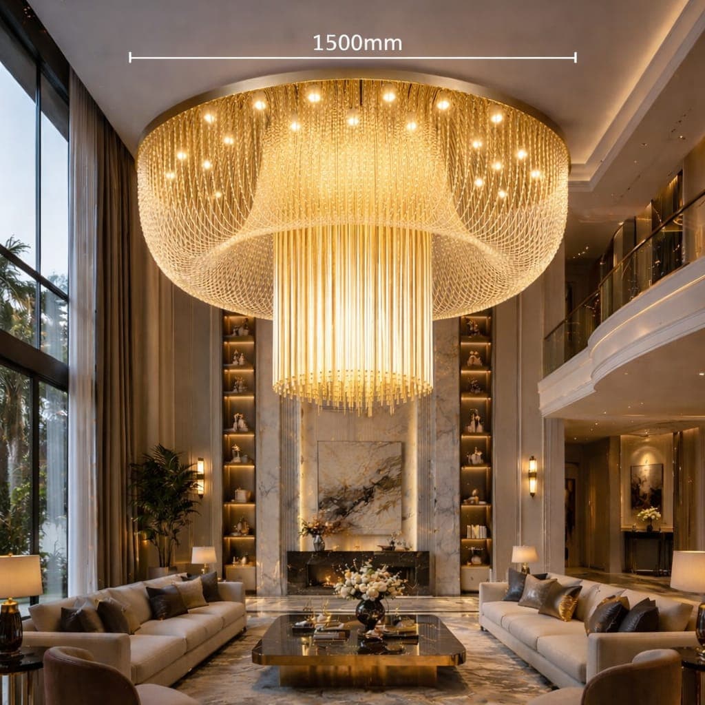 1500mm Luxury Gold Crystal Chandelier – Contemporary LED Ceiling Light for Grand Entrance Hall. - View 1
