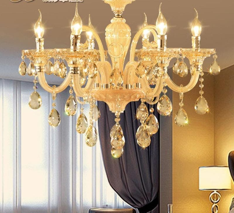 Luxury Gold Crystal Chandelier 6 Light Candle Style for Living and Dining Room. - View 1