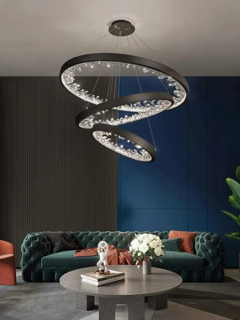 Triple Ring Spiral LED Chandelier – Luxury Crystal Ceiling Light. - View 1