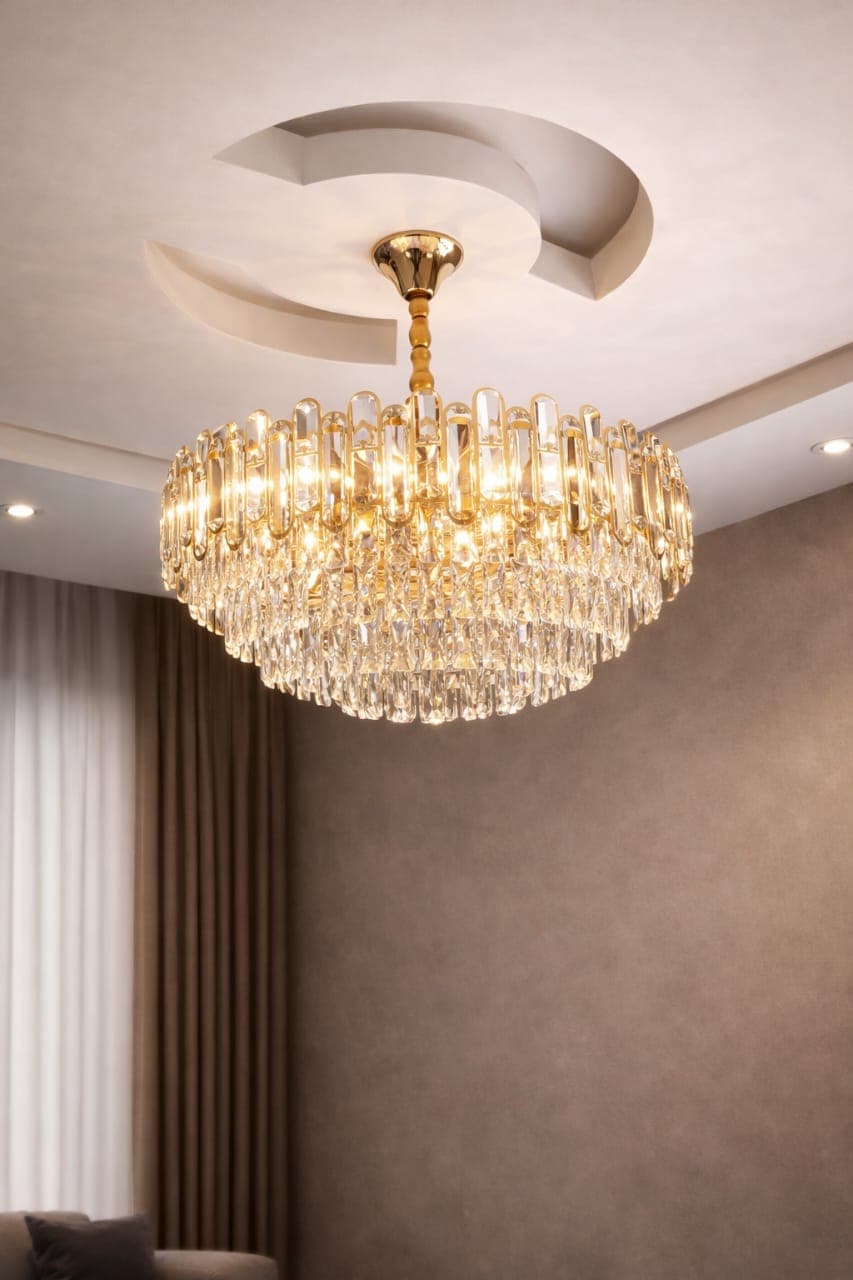 Transparent Crystal Chandelier with Gold Light Reflection | Modern Luxury Ceiling Light for Dining & Living Room. - View 1