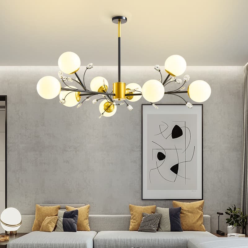 Modern 9-Light Globe Nordic Chandelier in Black and Gold. - View 1