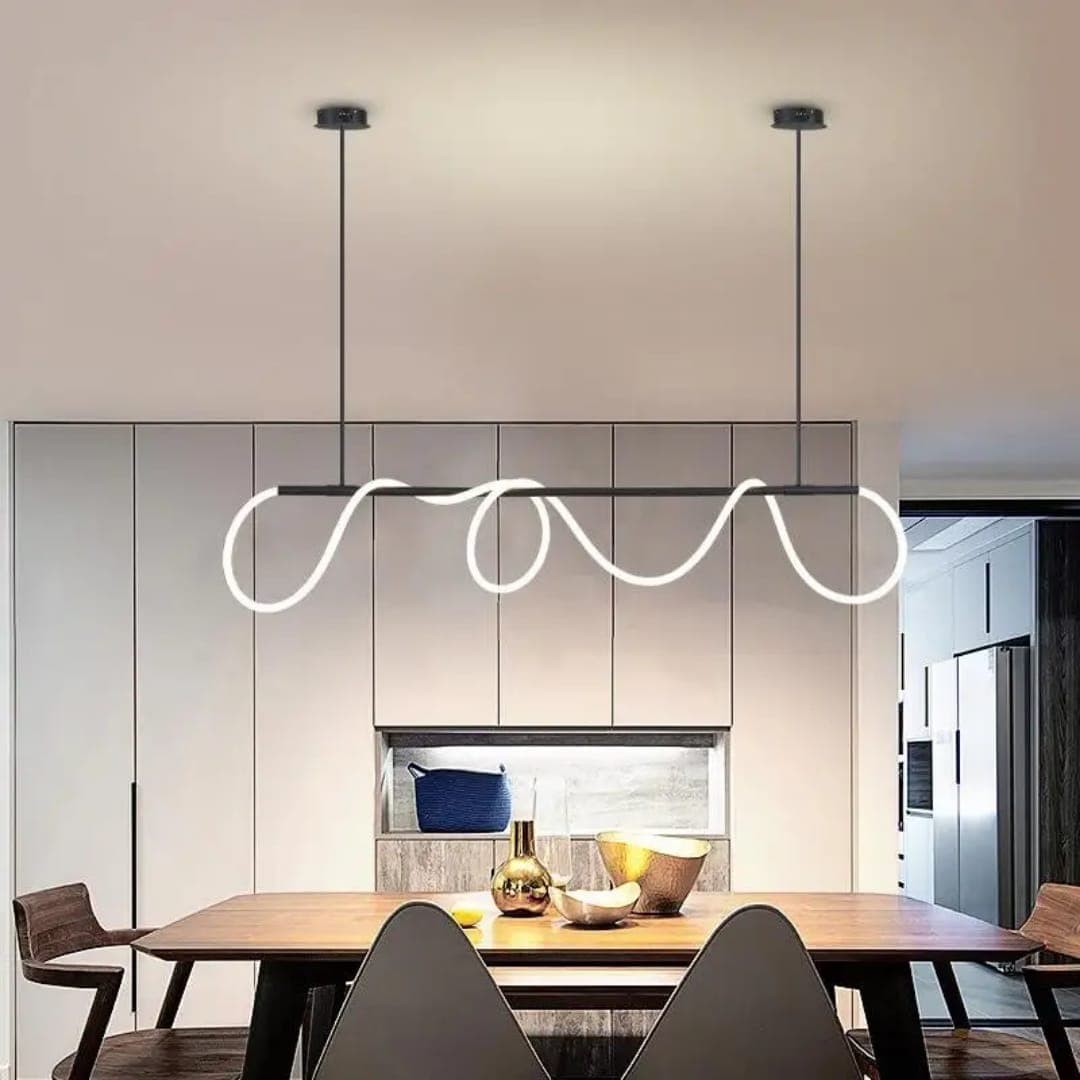 Modern Black Wavy LED Chandelier – Designer Dining Room Lighting. - View 1