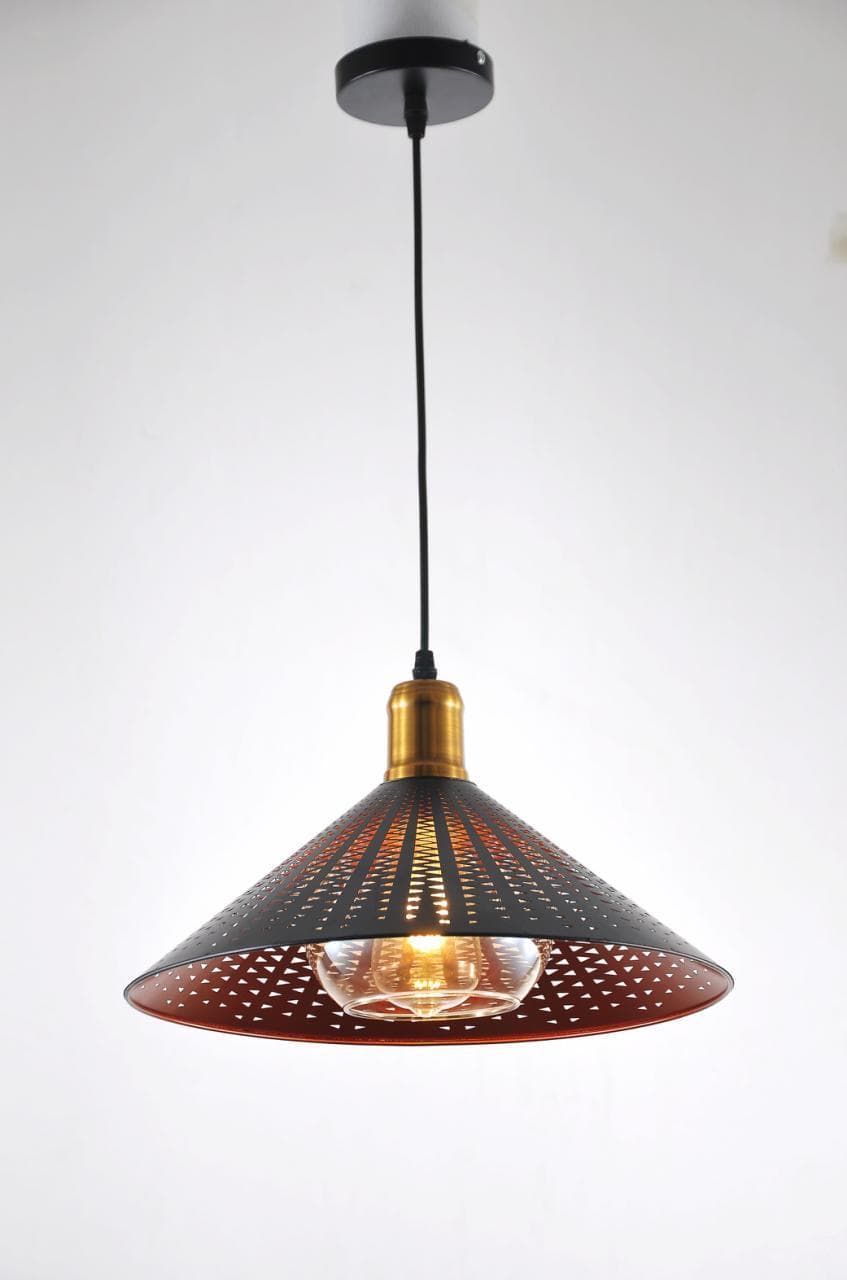 Matte Black Pendant Light with Gold Holder & Glass Bulb Cover. - View 1
