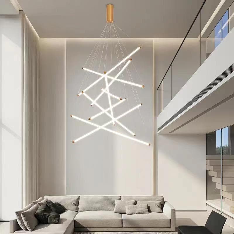 Modern Gold Linear LED Chandelier for Foyers, Staircases & Luxury Living Rooms. - View 1