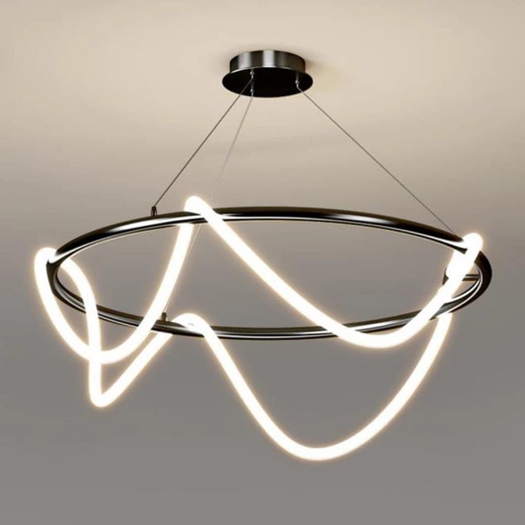 Sleek Black LED Ring Chandelier – Minimalist Nordic Ceiling Fixture. - View 1