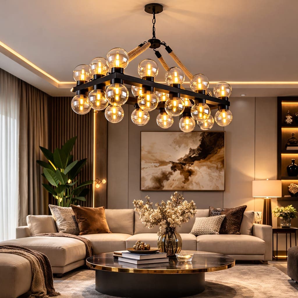 24 HEADS 900mm Nordic Chandelier - METAL & ROPE (BULBS not included). - View 1