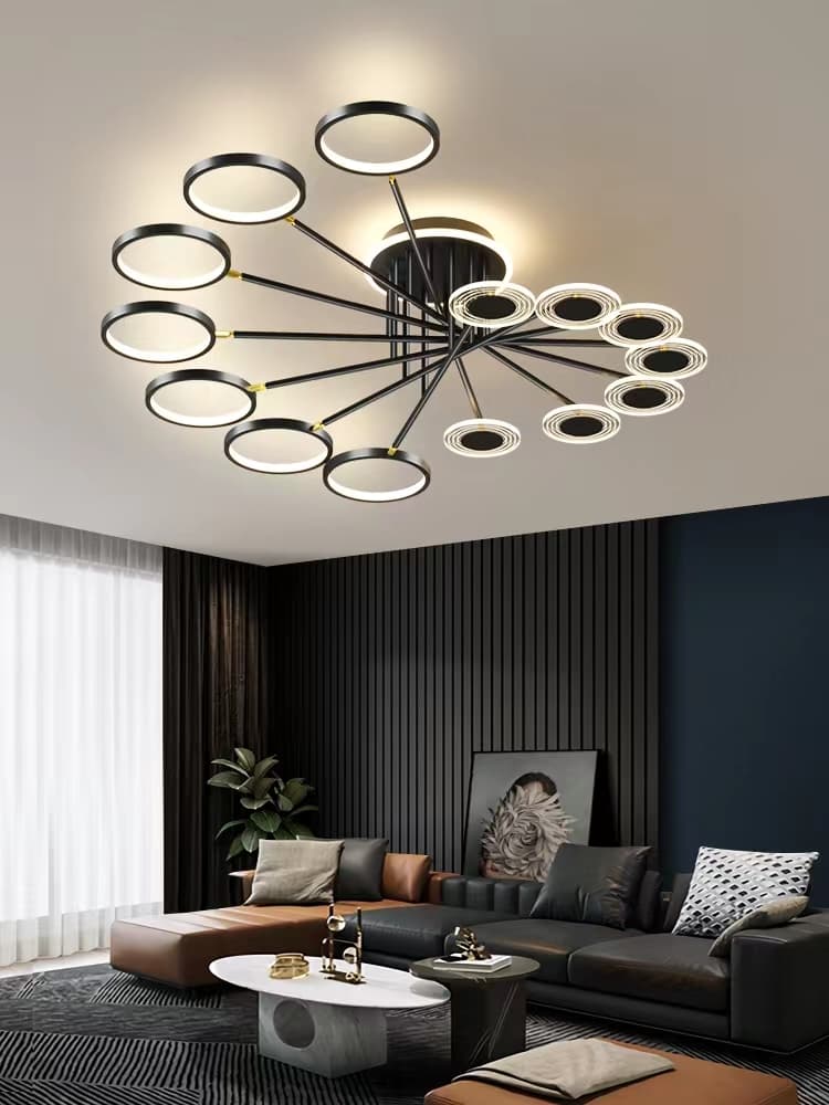 Modern Nordic 14-Ring LED Chandelier – Designer Gold Ceiling Fixture. - View 1