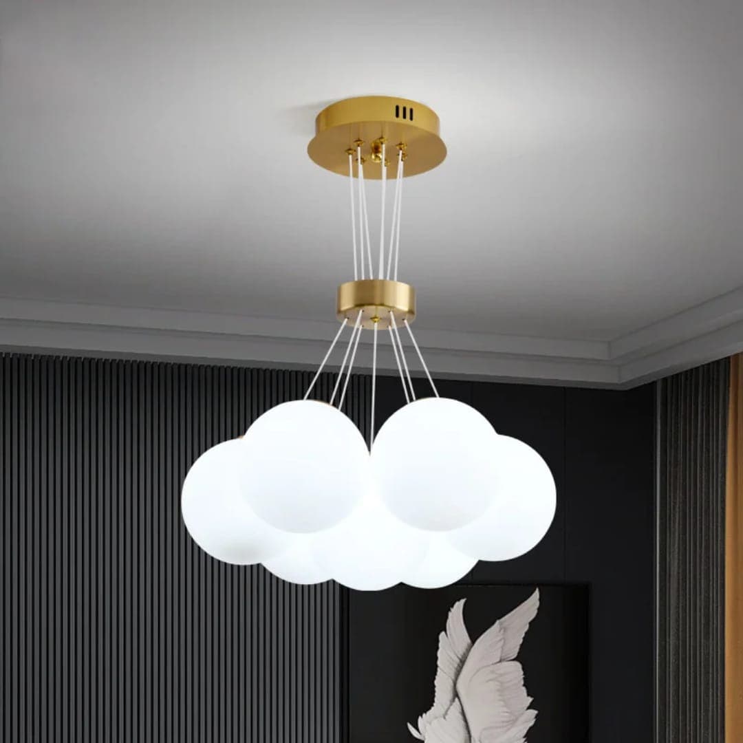 Nordic Bubble Chandelier White Glass Globes | Modern Gold Pendant for Living, Dining & Bedroom. - View 1