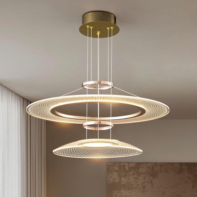 Designer Rose Gold Triple-Tier Mesh LED Pendant Light. - View 1