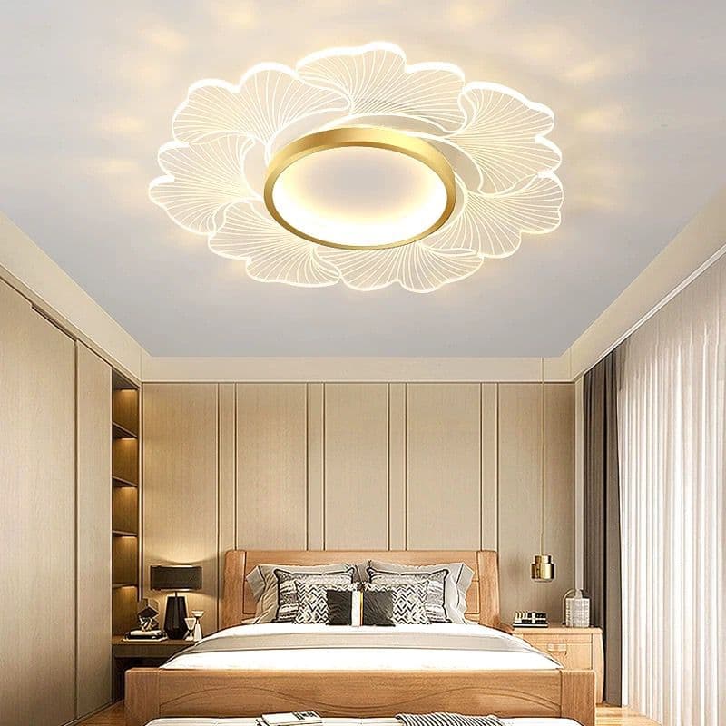 Gold Flower-Shaped LED Ceiling Light – Nordic Flush Mount Chandelier for Bedroom & Hallway. - View 1