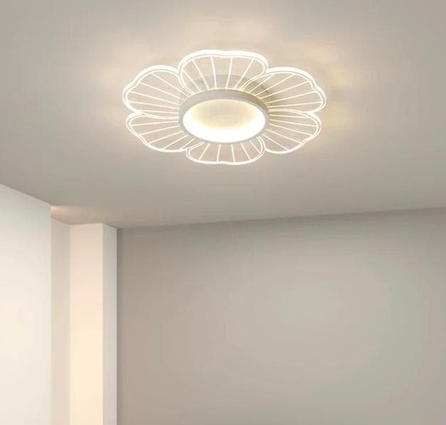 White Nordic Floral LED Ceiling Fixture – Modern Petal Chandelier for Bedroom. - View 1