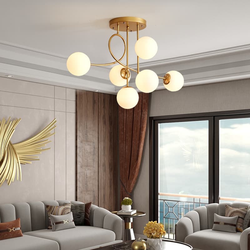 Luxury 6-Light Gold Chandelier – Nordic Curved Arm Pendant for Living & Dining. - View 1