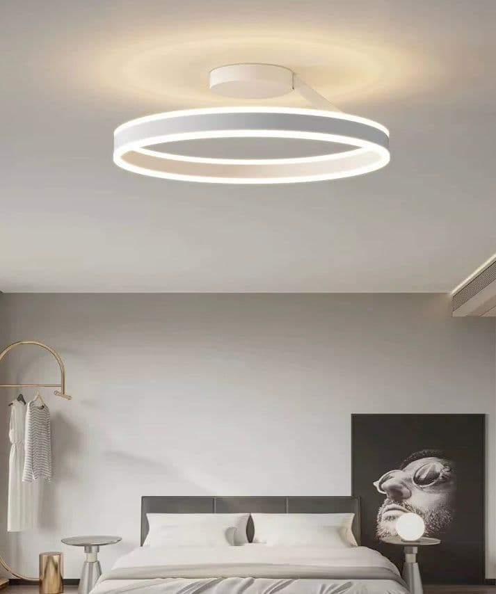 Nordic White Circular Ceiling Light – Minimalist Double Ring LED Design. - View 1