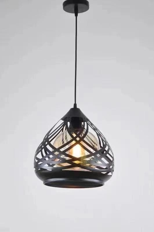 Rustic Rope Pendant Light – Industrial Metal Cage Droplight in Matte Black & Antique Brass. - View 1