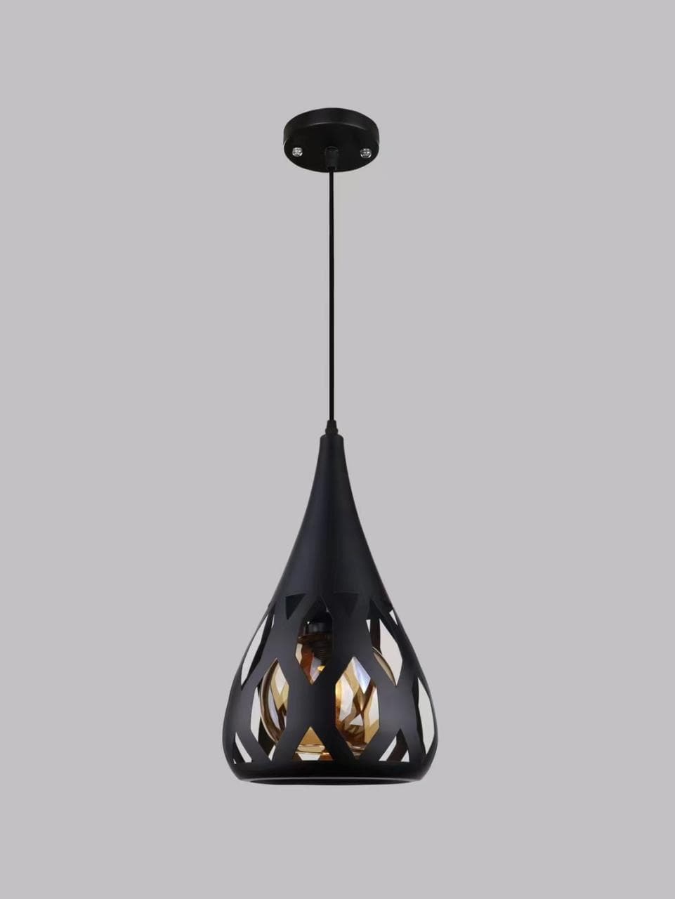 Matte Black & Antique Brass Pendant Light – Industrial Hanging Lamp. - View 1