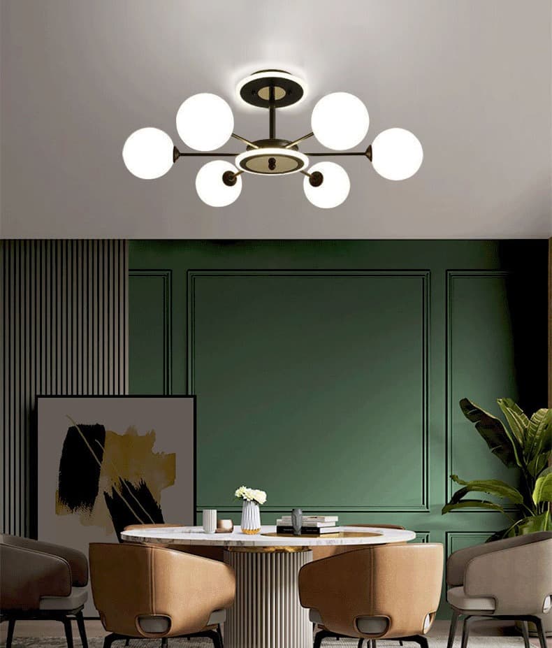 Designer 6-Light Black Sputnik Chandelier – Nordic Frosted Globe Ceiling Light. - View 1