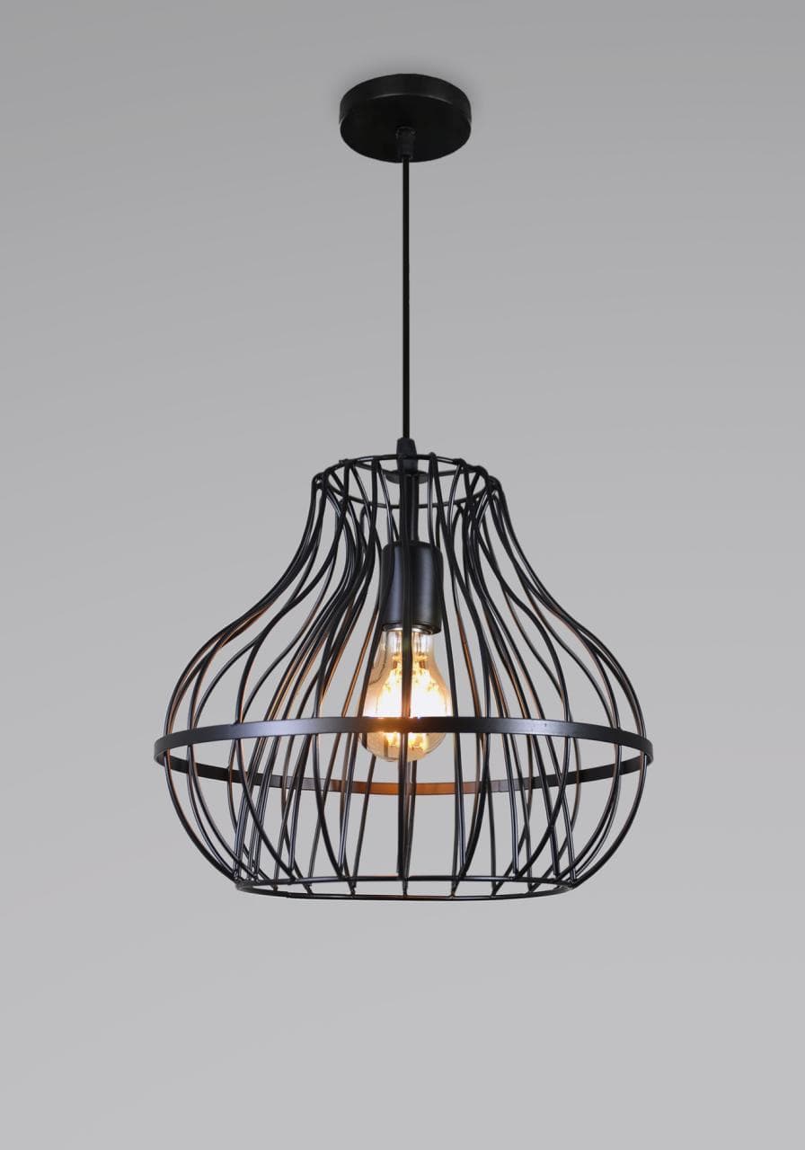 Stylish Black Cage Design Hanging Drop Lamp | Modern Industrial Pendant Light. - View 1