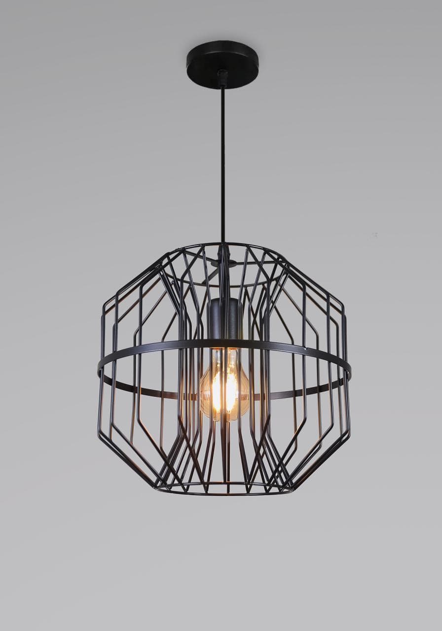 Industrial Wireframe Hanging Ceiling Lamp – Minimalist Drop Light with Exposed Bulb. - View 1