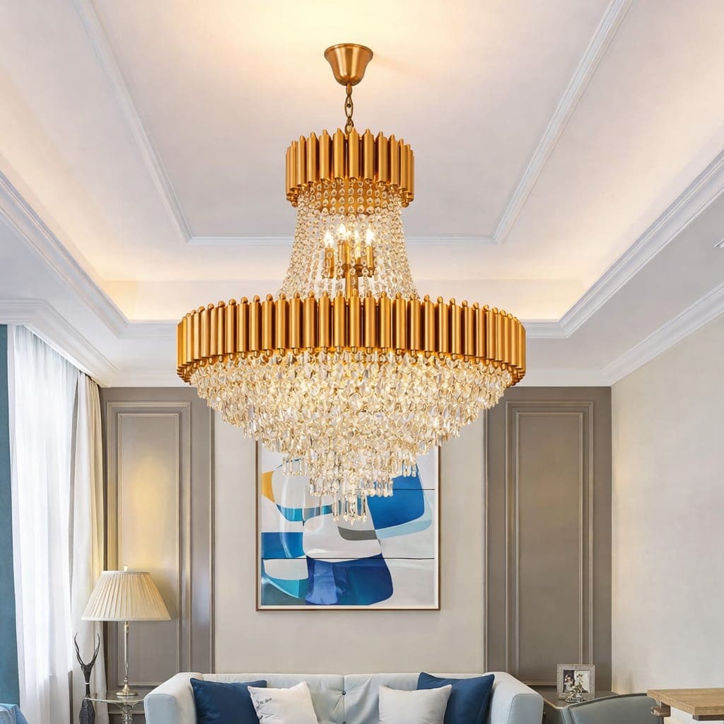 Elegant Crystal Chandelier for Interior Décor – Stunning Gold Centerpiece. - View 1