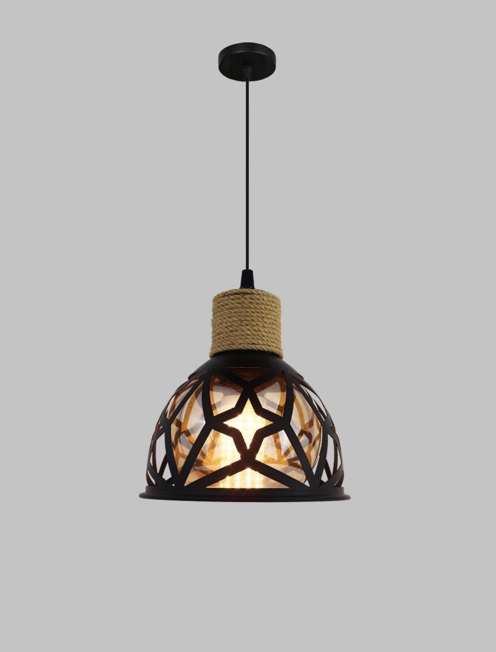 Matte Black & Antique Brass Pendant Light – Industrial Hanging Lamp. - View 1